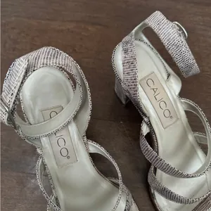 Vintage calico leather snakeskin pattern strappy block heel sandal shoe thumbnail 3