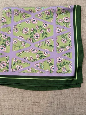 Floral satin like Scarf in Green & Lavender thumbnail 2
