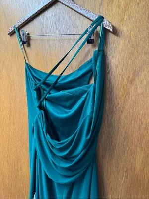 Ieena for Mac Duggal Jersey One Shoulder Draped Back Gown Dress Emerald Green 6 thumbnail 10