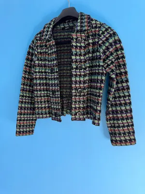 Naven AVEC Vintage-Style Multicolor Pixelated Woven Knit Button-Up Jacket thumbnail 9