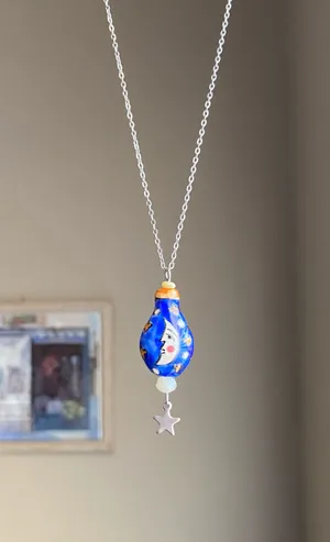 Handmade ceramic moon & star whimsical fairy boho funky vintage style necklace🌟🌛🧡 thumbnail 5
