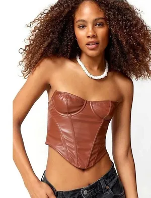 Out From Under Urban Outfitters Osanna Faux Leather‎ Corset Women L Brown Boho Festival Biker thumbnail 1