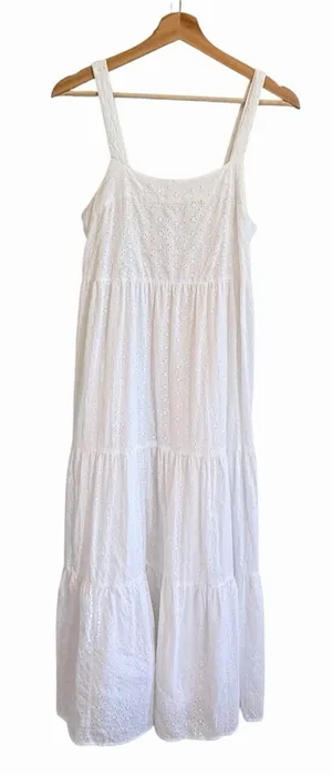 The Drop White Boho Cottage Eyelet Tiered Maxi Dress Size XS Cotton Coastal thumbnail 1