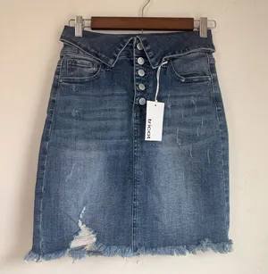 tricot High-Waisted Distressed Denim Mid Skirt - Size Small thumbnail 1