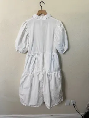 Anthropologie‎ Amadi Cordelia Tiered Midi Shirtdress White Poplin Womens Size M thumbnail 5