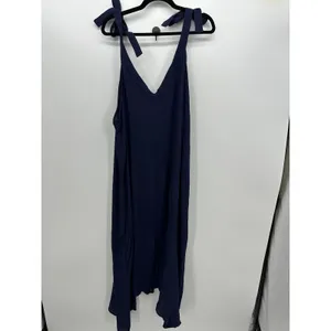 Ashley Stewart Navy Tie Strap‎ Maxi Dress Asymmetrical Hem Sz 4X Boho Resort thumbnail 2