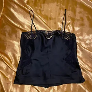 Vintage Black Satin Lace Trim Cami Top thumbnail 2