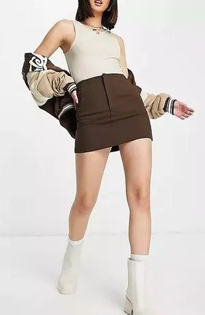 Pull&Bear Brown 70s Mini Skirt thumbnail 1