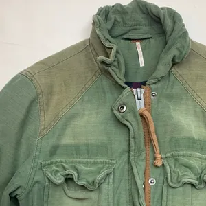 Free People size small jacket military green trench academia 80s retro patch thumbnail 5