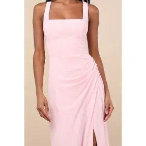 NWT Lulus Glamorous Disposition Light Pink Ruched Maxi Dress Bridesmaid Size XL thumbnail 4