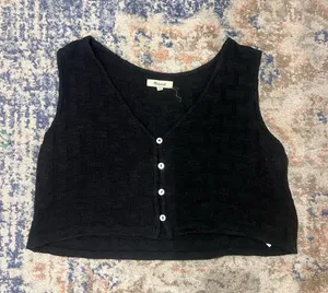 Madewell Black V-Neck Button-Front Cropped Tank thumbnail 1