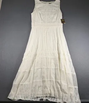 Taylor Dress Womens 10 White Embroidered Lace Fit Flare Maxi Sleeveless Lined thumbnail 1