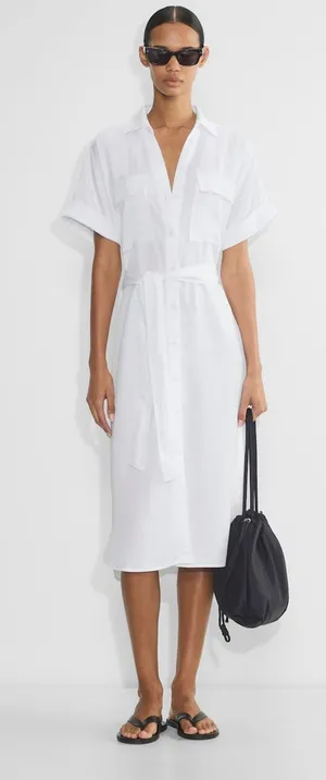 Aritzia Babaton Network Relaxed Drapey Twill Button Up Midi Dress Size L thumbnail 1