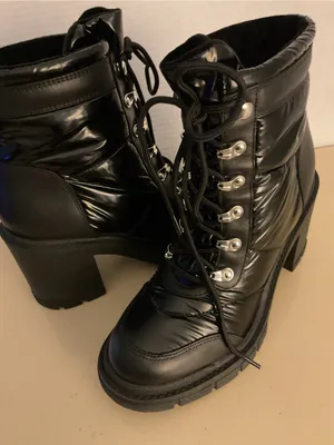 Marc Fisher women black leather platform combat boots US 7.5 thumbnail 2