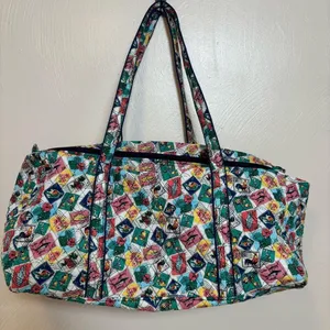 EUC Vera Bradley Large Travel Duffel Bag Cuban Stamps Zipper Handles Pockets thumbnail 2