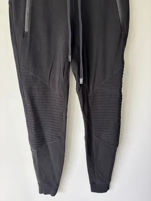 Alo Yoga Black Urban Moto Sweatpants Ribbed Joggers Drawstring Waist Athleisure thumbnail 5