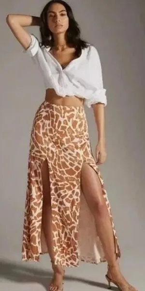 Anthropologie Maeve Printed High Slit Maxi Skirt Size 4 thumbnail 1