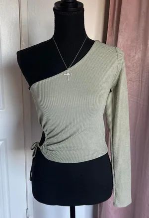 Forever 21 Green one shoulder top with tie detail thumbnail 1