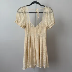 Urban Outfitters sz S‎ Cream Floral Lace Puff Sleeve Mini Dress Cottage Fairy thumbnail 6