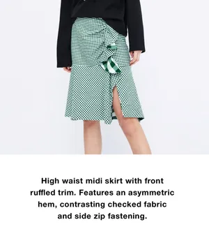Zara green/white gingham Asymmetric ruffle Midi Skirt size XS thumbnail 11