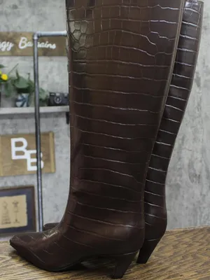 NWT INC International Concepts Knee-High Boots with Kitten Heel Brown Croc 7.5M thumbnail 7