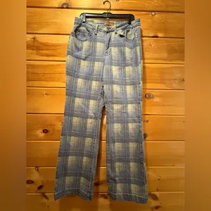 Judy Blue Blue and Tan Plaid HighWaist Vintage Look Jeans size 14W thumbnail 2