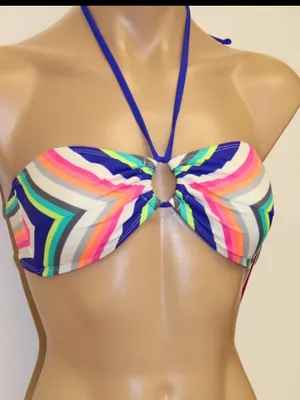 Hula Honey Women’s ' Stripe Bikini Set - Teal, Blue, Pink, Orange Small bandeau thumbnail 3