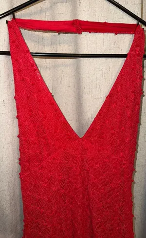 SheIn Red textured halter top dress thumbnail 1