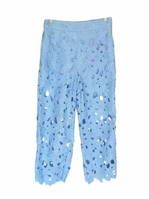 COMMENSE - Blue Floral Lace Wide-Leg Pants Sz M thumbnail 3