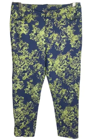Soft Surroundings Elisabetta Blue Green Floral Gold Detail Pants W-045 Sz XS thumbnail 1