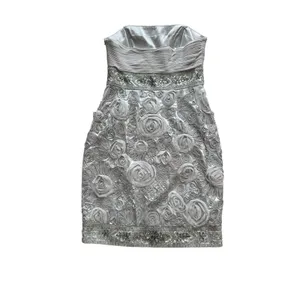 Sue Wong Nocturne NWT Embellish Beaded Rosette Dress 6‎ Platinum Silver Metallic thumbnail 10