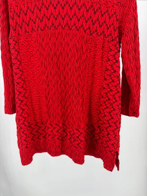 Ali Miles Red black Textured Knit Turtleneck tunic Top L stretch casual career thumbnail 4