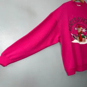 Vintage 90s Hanes Winter Christmas Sweatshirt Size XL Pink Dog Snow Fun Novelty thumbnail 2