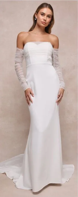 Lulus Eternal Bliss White Tulle Off-the-Shoulder Bustier Maxi Dress Size Small thumbnail 1