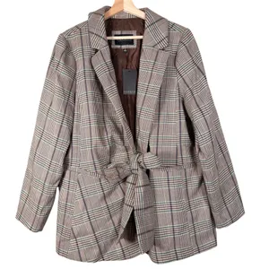 NWT ELOQUII Plaid Blazer Tie‎ Waist Jacket Women Size 20 Brown Green Formal thumbnail 1
