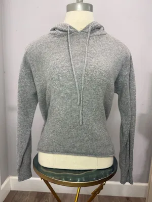 Brandy Melville Light Gray Knit Hooded Sweater thumbnail 1