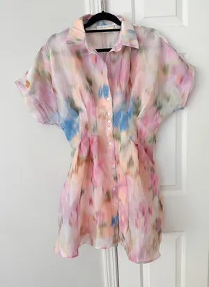 Anthropologie The Tobie Organza Mini Shirtdress by Exquise, Size M thumbnail 5