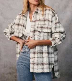12th Tribe Beige Plaid Textured Jacket thumbnail 1