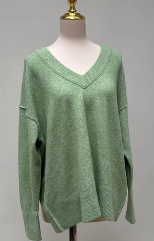Aerie V-Neck Sweater‎ Small Sage Green NEW Oversized Marl Knit Pullover Cozycore thumbnail 1