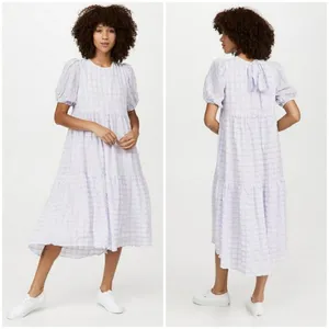 💕ENGLISH FACTORY💕 Tiered Gingham Seersucker Maxi Dress ~ Lavender Medium M NWT thumbnail 3