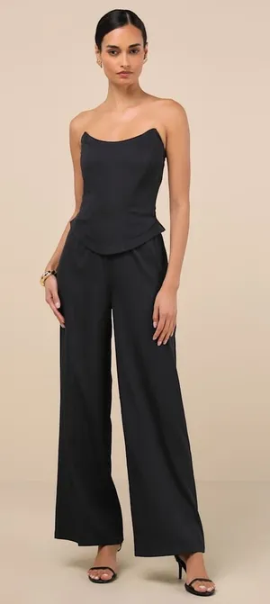 NWT Lulus Jumpsuit Polished Charisma Black Strapless Jumpsuit Party Cocktail XS thumbnail 1