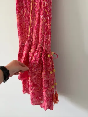 Poupette St. Barth Pink Yellow Betty Floral Sleeveless Tiered Ruffle Mini Dress thumbnail 4