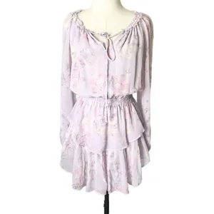 LoveShackFancy Popover Lavender Purple Silk Floral Tiered Ruffle Mini Dress XS thumbnail 2