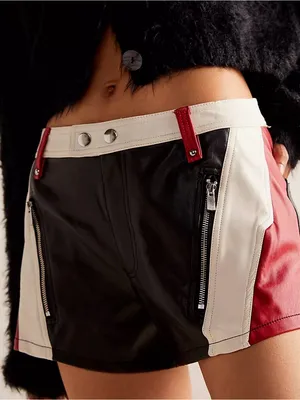 We The Free Photo finish White & Red Colorblock Faux Leather Moto Shorts thumbnail 1
