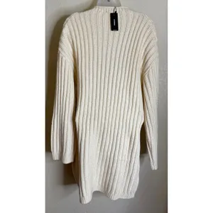 Express Medium Sweater‎ Dress Cream Cable Knit Ribbed Mock Neck Long Sleeve NEW thumbnail 2