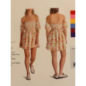 Betsey Johnson Babydoll Dress Sz L Floral Smocked‎ Pheasant Puff Sleeves Mini thumbnail 4