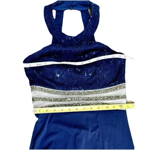Speechless Navy Lace Halter Formal Gown Beaded Waist Slit Prom Dress 5 S thumbnail 6