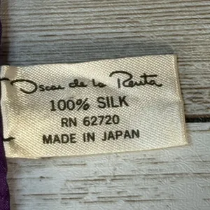 Vintage 80s Oscar de la Renta Silk Scarf Fringe Floral Purple & Teal Japan 52x11 thumbnail 9