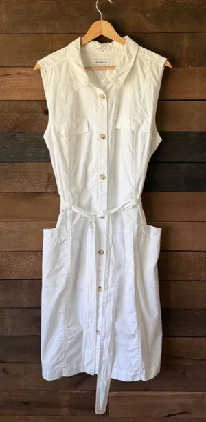 Vintage White Button Front Shirt Dress Liz Claiborne Minimal Utility Midi Dress thumbnail 1