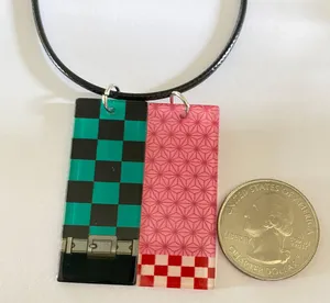 Handmade Demon slayer Nezuko tanjiro necklace set 💚 thumbnail 3